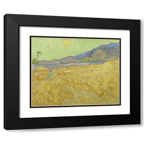 Wheatfield with a reaper Black Modern Wood Framed Art Print with Double Matting by Van Gogh, Vincent