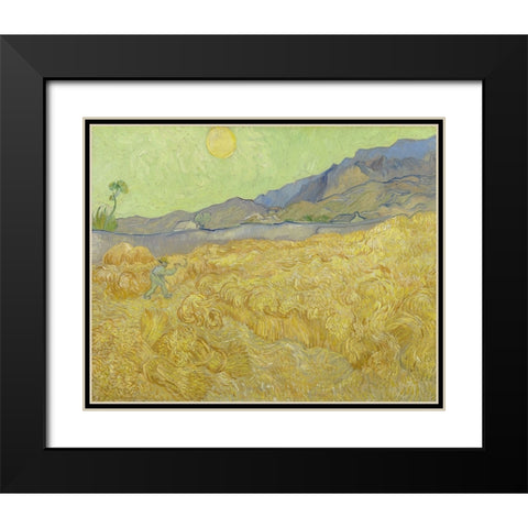 Wheatfield with a reaper Black Modern Wood Framed Art Print with Double Matting by Van Gogh, Vincent
