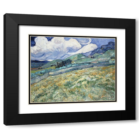 Landscape from Saint-Remy Black Modern Wood Framed Art Print with Double Matting by Van Gogh, Vincent