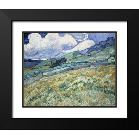 Landscape from Saint-Remy Black Modern Wood Framed Art Print with Double Matting by Van Gogh, Vincent