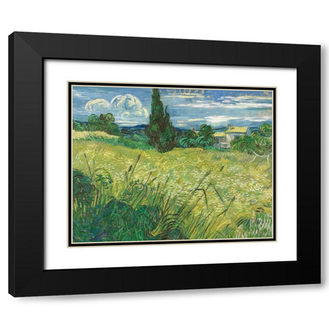Green Wheat Field with Cypress Black Modern Wood Framed Art Print with Double Matting by Van Gogh, Vincent
