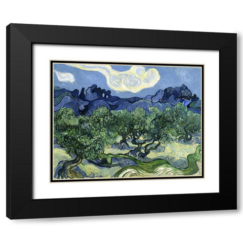 Olive Trees with the Alpilles in the Background Black Modern Wood Framed Art Print with Double Matting by Van Gogh, Vincent