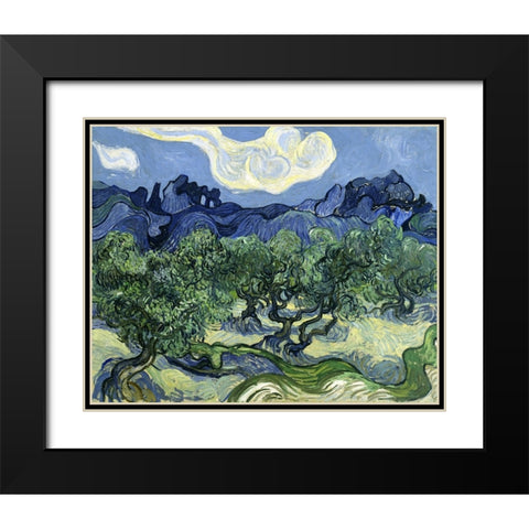 Olive Trees with the Alpilles in the Background Black Modern Wood Framed Art Print with Double Matting by Van Gogh, Vincent