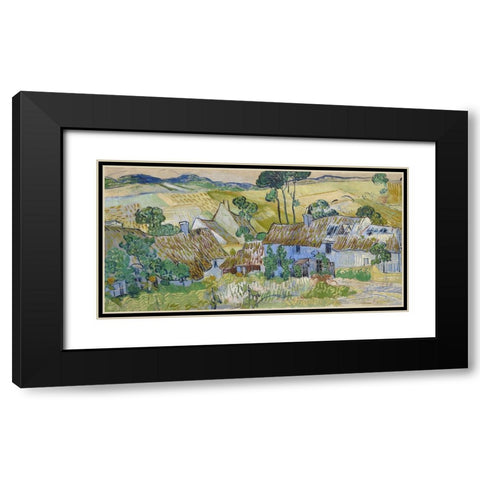 Farms near Auvers Black Modern Wood Framed Art Print with Double Matting by Van Gogh, Vincent