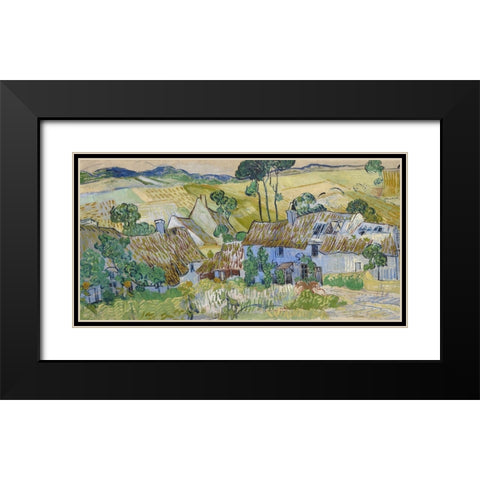 Farms near Auvers Black Modern Wood Framed Art Print with Double Matting by Van Gogh, Vincent