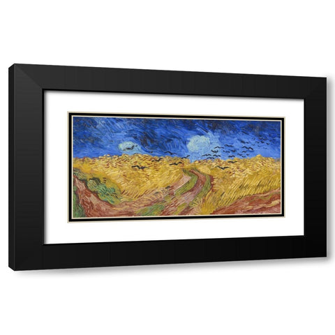 Wheatfield with Crows Black Modern Wood Framed Art Print with Double Matting by Van Gogh, Vincent