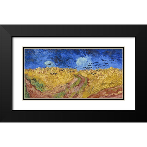Wheatfield with Crows Black Modern Wood Framed Art Print with Double Matting by Van Gogh, Vincent