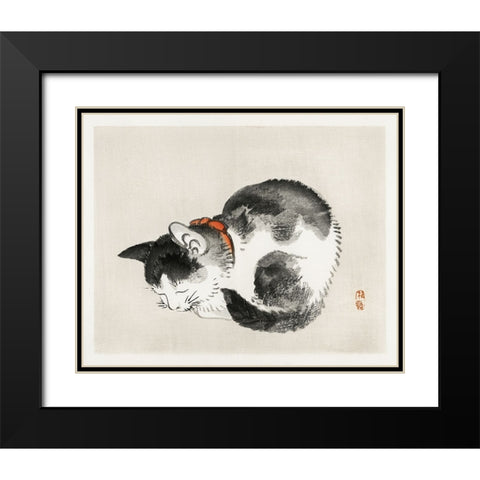 Kono Bairei Cat I Black Modern Wood Framed Art Print with Double Matting by Vision Studio