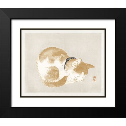 Kono Bairei Cat II Black Modern Wood Framed Art Print with Double Matting by Vision Studio