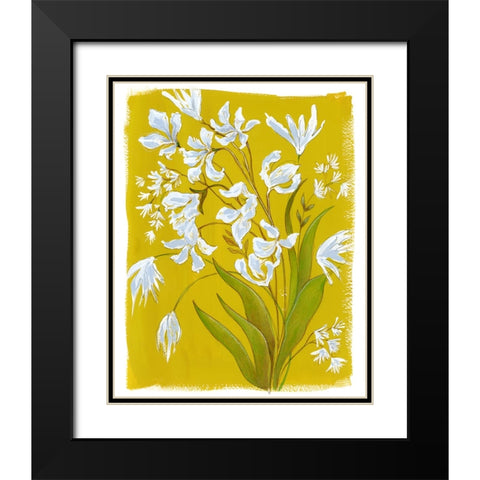 White Blooms in Yellow Field I Black Modern Wood Framed Art Print with Double Matting by Marr, Laura
