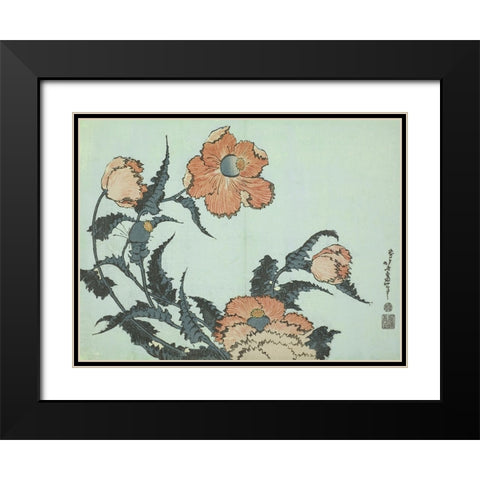 Katsushika Hokusai Floral I Black Modern Wood Framed Art Print with Double Matting by Hokusai, Katsushika