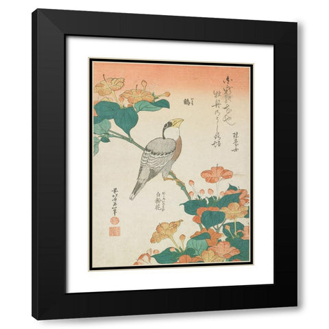 Katsushika Hokusai Flowers And Bird II Black Modern Wood Framed Art Print with Double Matting by Hokusai, Katsushika