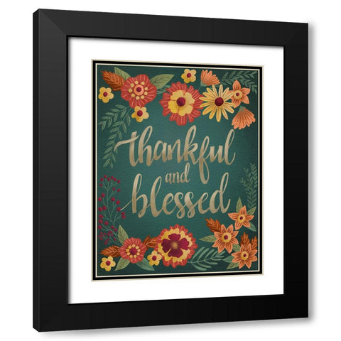 Autumn Flowers Thankful I Black Modern Wood Framed Art Print with Double Matting by Moore, Regina