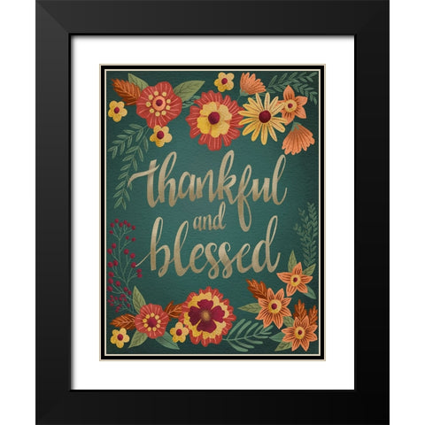 Autumn Flowers Thankful I Black Modern Wood Framed Art Print with Double Matting by Moore, Regina