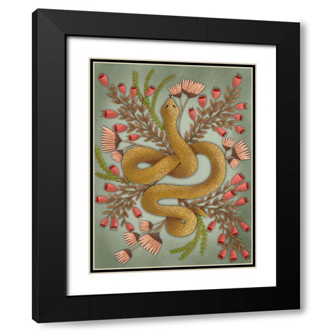 Snake In The Flowers I Black Modern Wood Framed Art Print with Double Matting by Moore, Regina