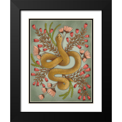 Snake In The Flowers I Black Modern Wood Framed Art Print with Double Matting by Moore, Regina