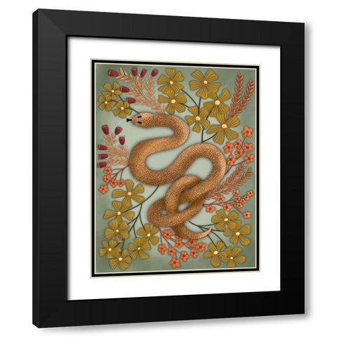 Snake In The Flowers II Black Modern Wood Framed Art Print with Double Matting by Moore, Regina