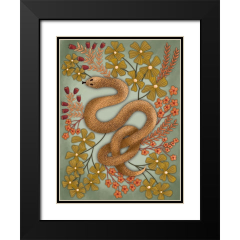 Snake In The Flowers II Black Modern Wood Framed Art Print with Double Matting by Moore, Regina