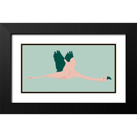 Sherbet Flamingos II Black Modern Wood Framed Art Print with Double Matting by Warren, Annie