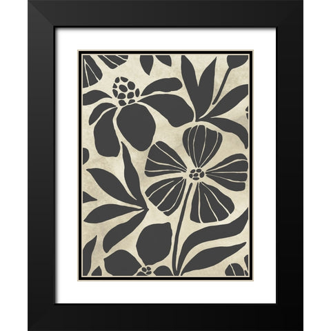Linocut Garden I Black Modern Wood Framed Art Print with Double Matting by Vess, June Erica