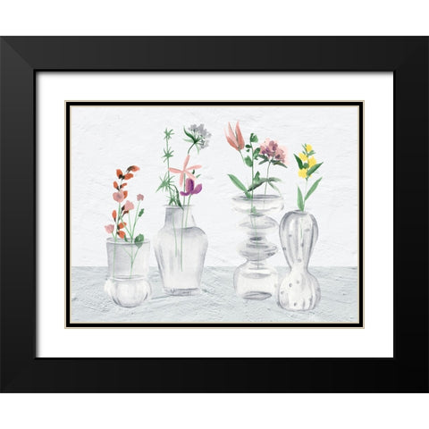 Wildflower And Vases I Black Modern Wood Framed Art Print with Double Matting by Wang, Melissa