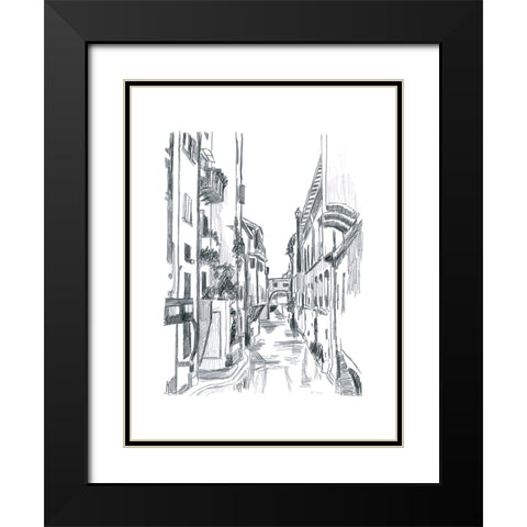 Canal Scene Sketch II Black Modern Wood Framed Art Print with Double Matting by Vess, June Erica