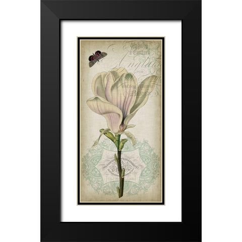 Cartouche and Floral I Black Modern Wood Framed Art Print with Double Matting by Goldberger, Jennifer