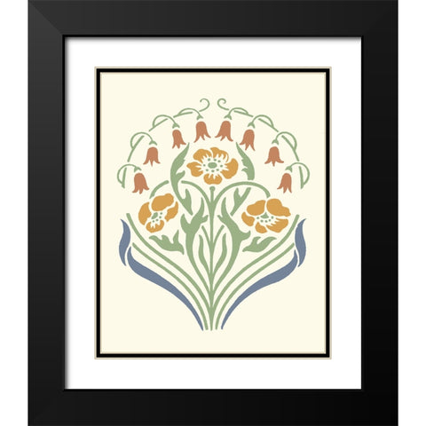 Floral Woodblock Motif I Black Modern Wood Framed Art Print with Double Matting by Barnes, Victoria