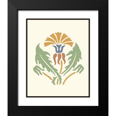 Floral Woodblock Motif II Black Modern Wood Framed Art Print with Double Matting by Barnes, Victoria