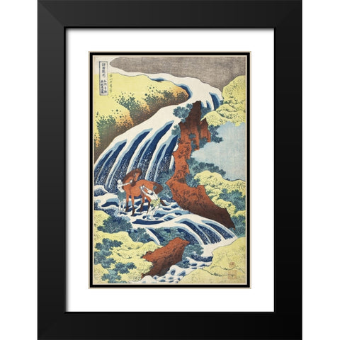 Hokusais Waterfalls IV Black Modern Wood Framed Art Print with Double Matting by Hokusai, Katsushika