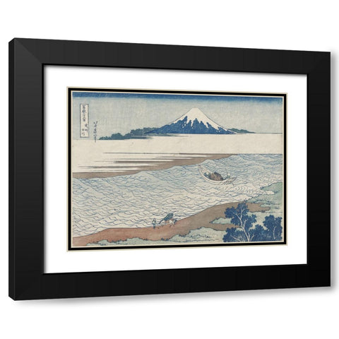 Hokusais Distant Mountains II Black Modern Wood Framed Art Print with Double Matting by Hokusai, Katsushika