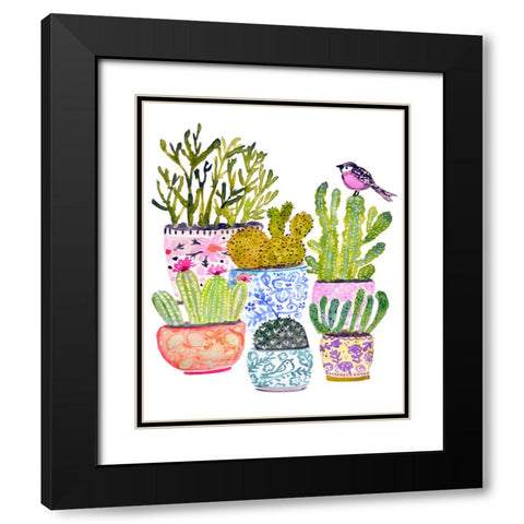 Cactus and Pink Bird Black Modern Wood Framed Art Print with Double Matting by Fields, Karen