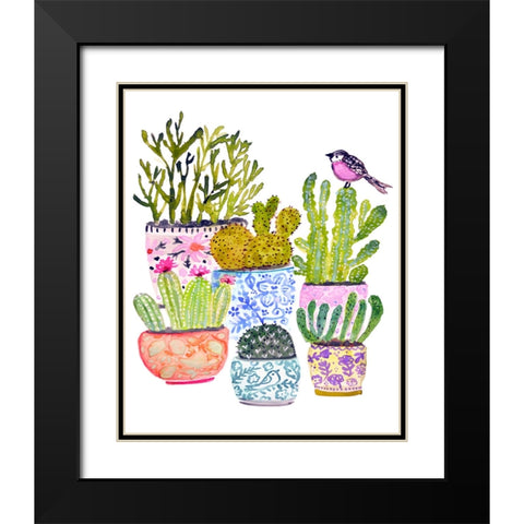Cactus and Pink Bird Black Modern Wood Framed Art Print with Double Matting by Fields, Karen