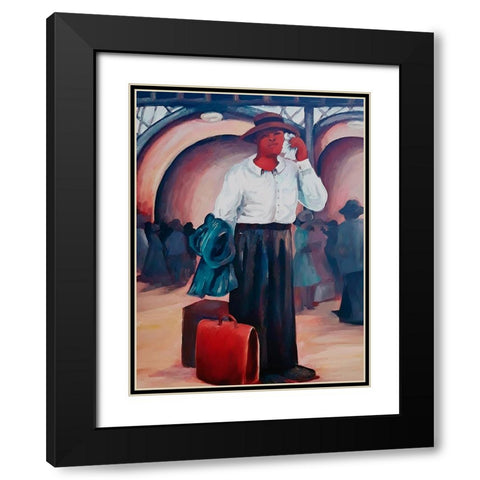 Man on a Train Black Modern Wood Framed Art Print with Double Matting by McGee, Janie