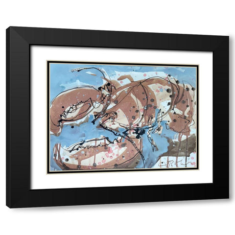 Lobster on Blue II Black Modern Wood Framed Art Print with Double Matting by Ferrell, Erin McGee