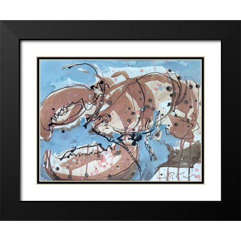 Lobster on Blue II Black Modern Wood Framed Art Print with Double Matting by Ferrell, Erin McGee