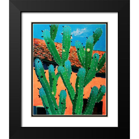 Blue Flame Cactus in Spring Black Modern Wood Framed Art Print with Double Matting by Bonaparte, Diane
