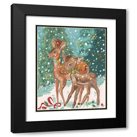 Doe and Fawn I Black Modern Wood Framed Art Print with Double Matting by Wang, Melissa