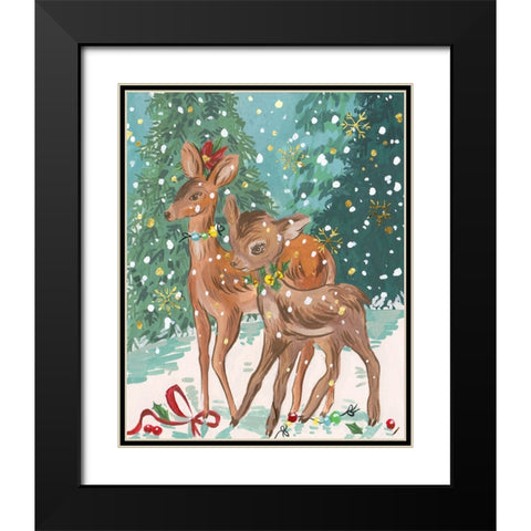 Doe and Fawn I Black Modern Wood Framed Art Print with Double Matting by Wang, Melissa