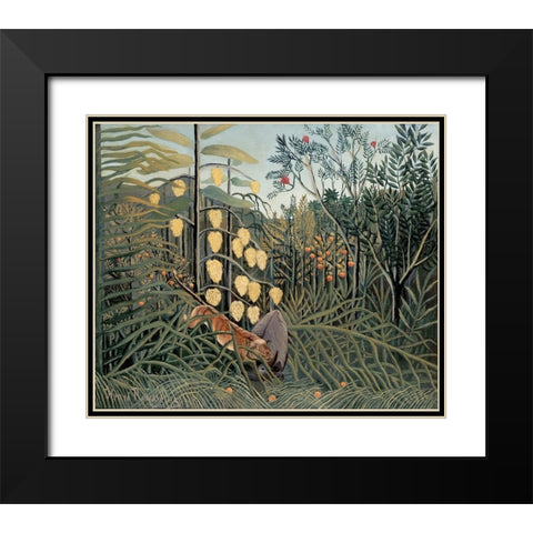 Rousseaus Jungle II Black Modern Wood Framed Art Print with Double Matting by Rousseau, Henri
