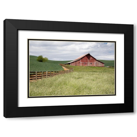 Barn by the Fence Black Modern Wood Framed Art Print with Double Matting by Drost, David