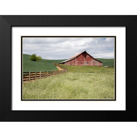 Barn by the Fence Black Modern Wood Framed Art Print with Double Matting by Drost, David