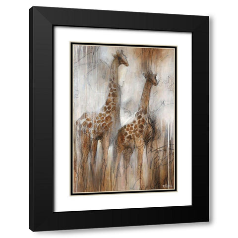 Giraffe Study Black Modern Wood Framed Art Print with Double Matting by Drotar, Rikki