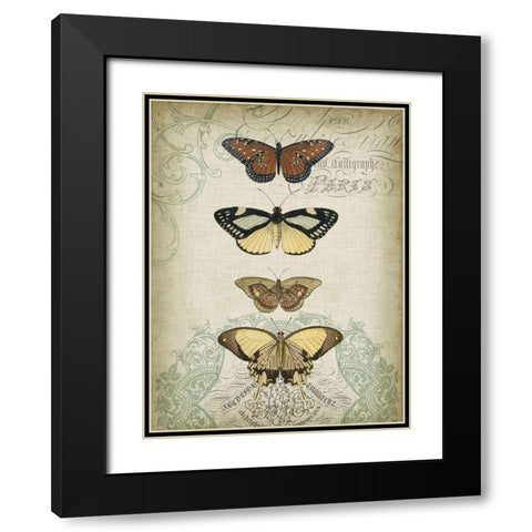 Cartouche and Butterflies I Black Modern Wood Framed Art Print with Double Matting by Goldberger, Jennifer