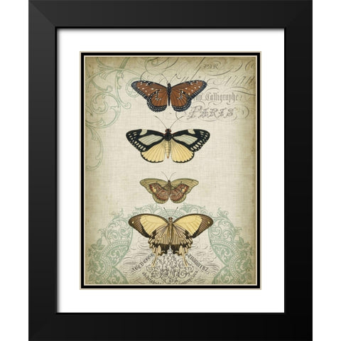 Cartouche and Butterflies I Black Modern Wood Framed Art Print with Double Matting by Goldberger, Jennifer