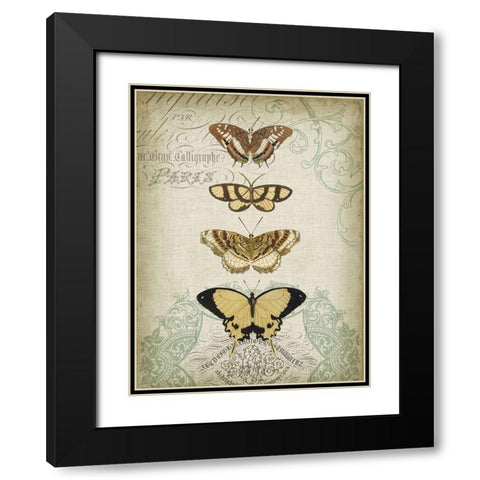 Cartouche and Butterflies II Black Modern Wood Framed Art Print with Double Matting by Goldberger, Jennifer