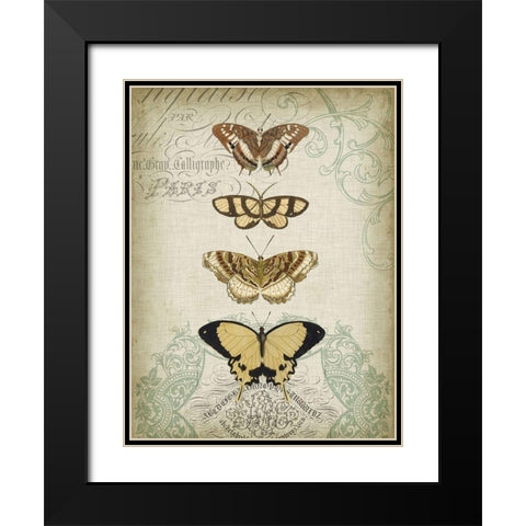 Cartouche and Butterflies II Black Modern Wood Framed Art Print with Double Matting by Goldberger, Jennifer