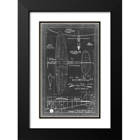 Aeronautic Blueprint I Black Modern Wood Framed Art Print with Double Matting by Vision Studio