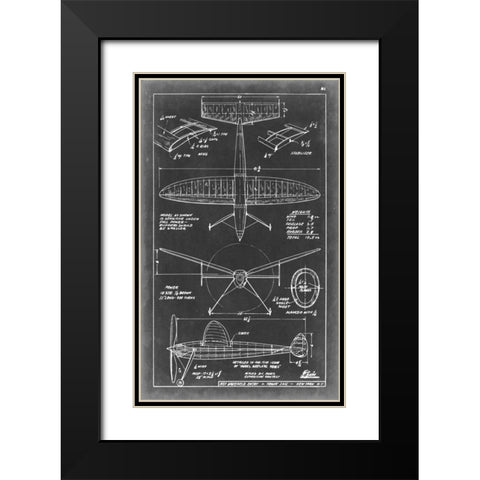 Aeronautic Blueprint III Black Modern Wood Framed Art Print with Double Matting by Vision Studio
