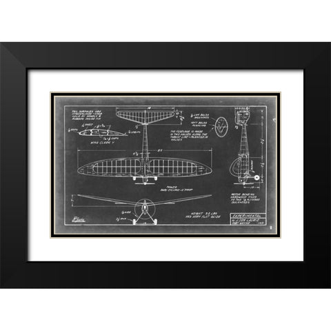 Aeronautic Blueprint VI Black Modern Wood Framed Art Print with Double Matting by Vision Studio